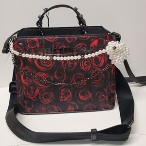 Steve Madden Bevelyn Floral Print Black and Red Handbag